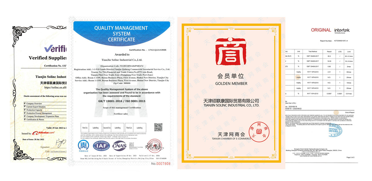 Uzņēmuma sertifikācija Kalcija nitrāta Solinc mēslojums