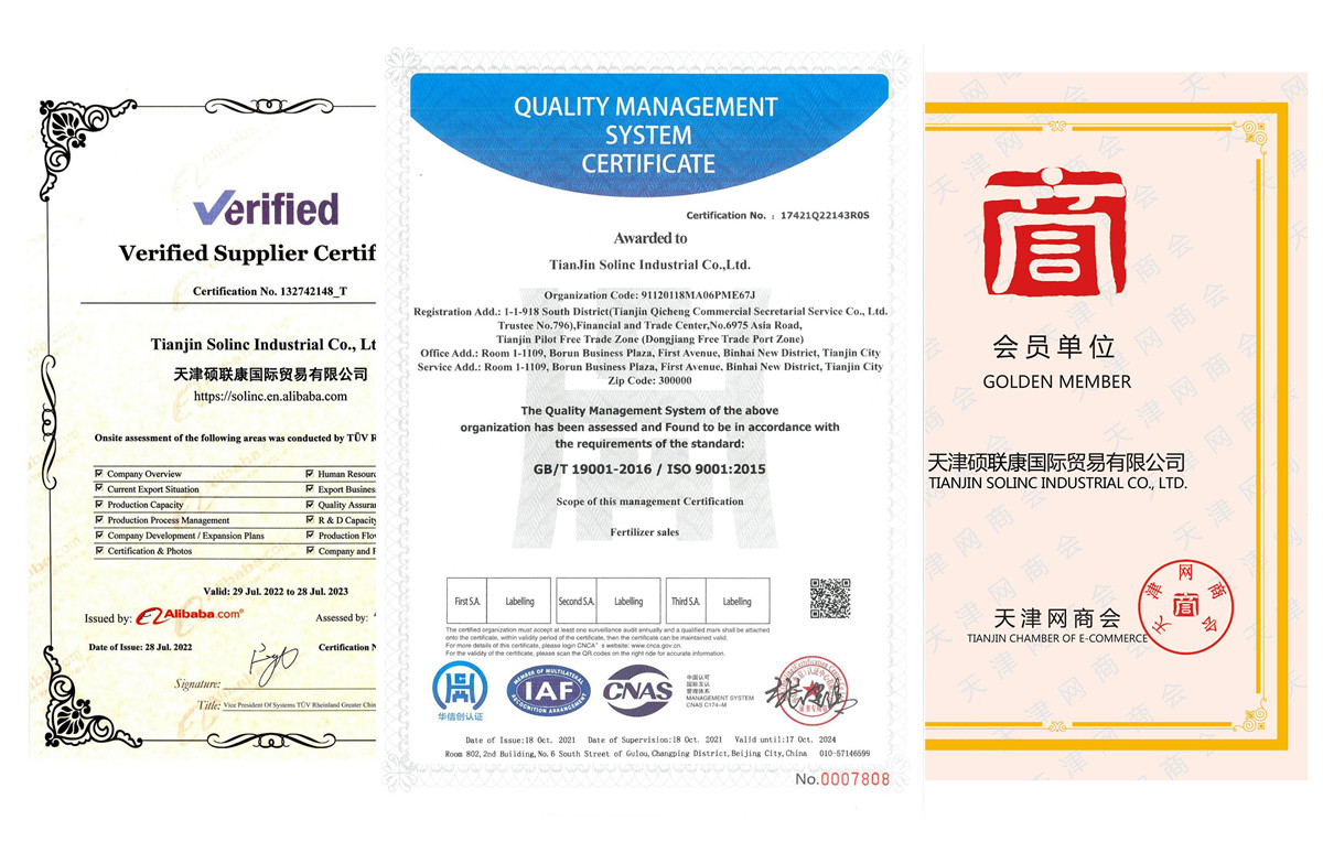 Certyfikat firmy Nawóz granulowany na bazie azotanu wapnia CAN